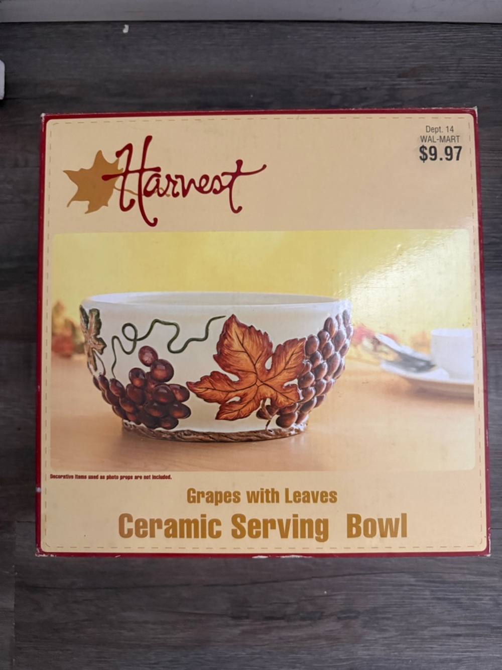 Grapes with Leaves Ceramic Serving Bowl - White/Brown